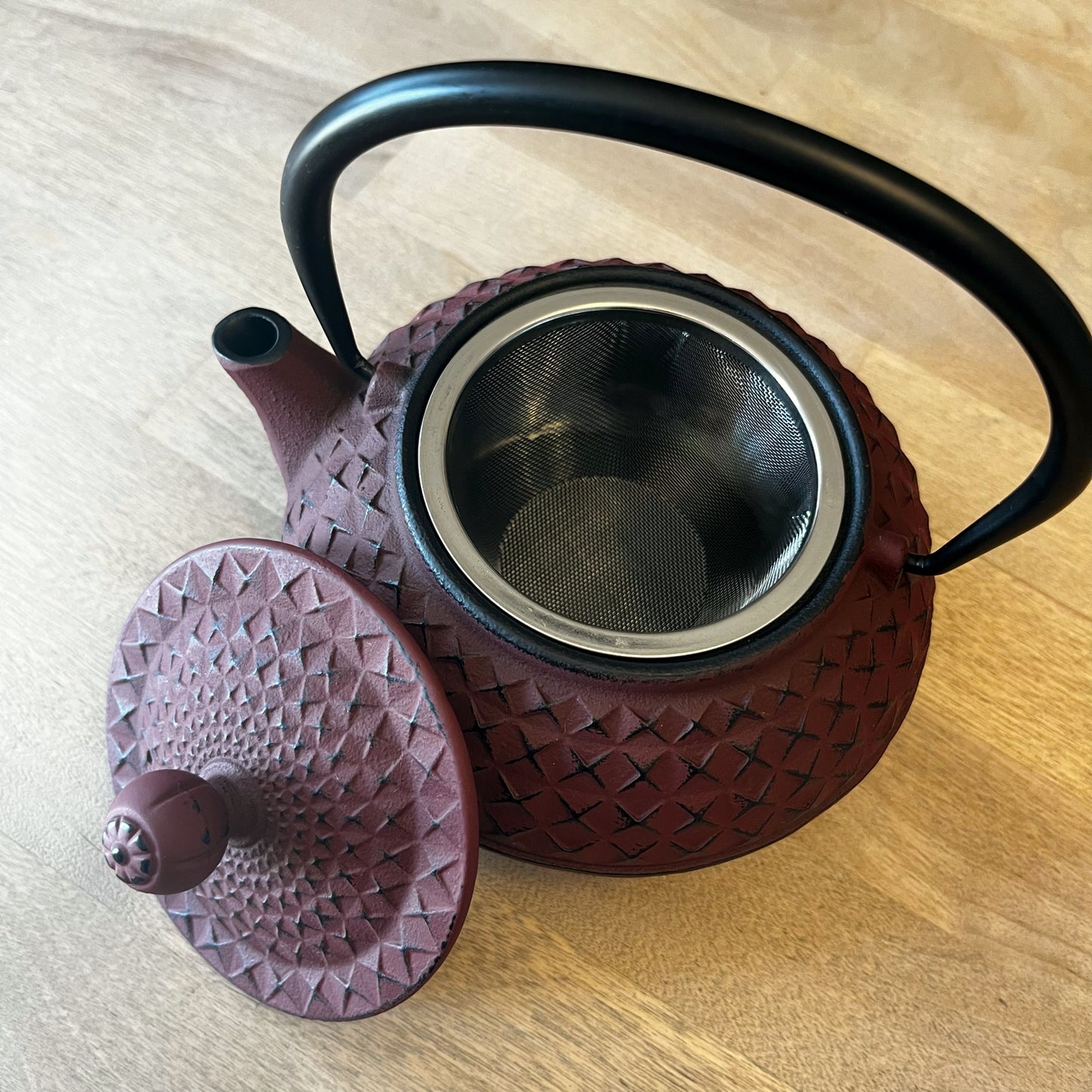 Burgandy Cast Iron Tea Pot