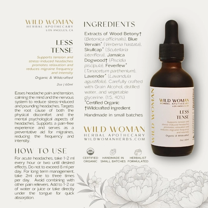 Less Tense | Headache & Migraine Support | Herbal Tincture 2oz