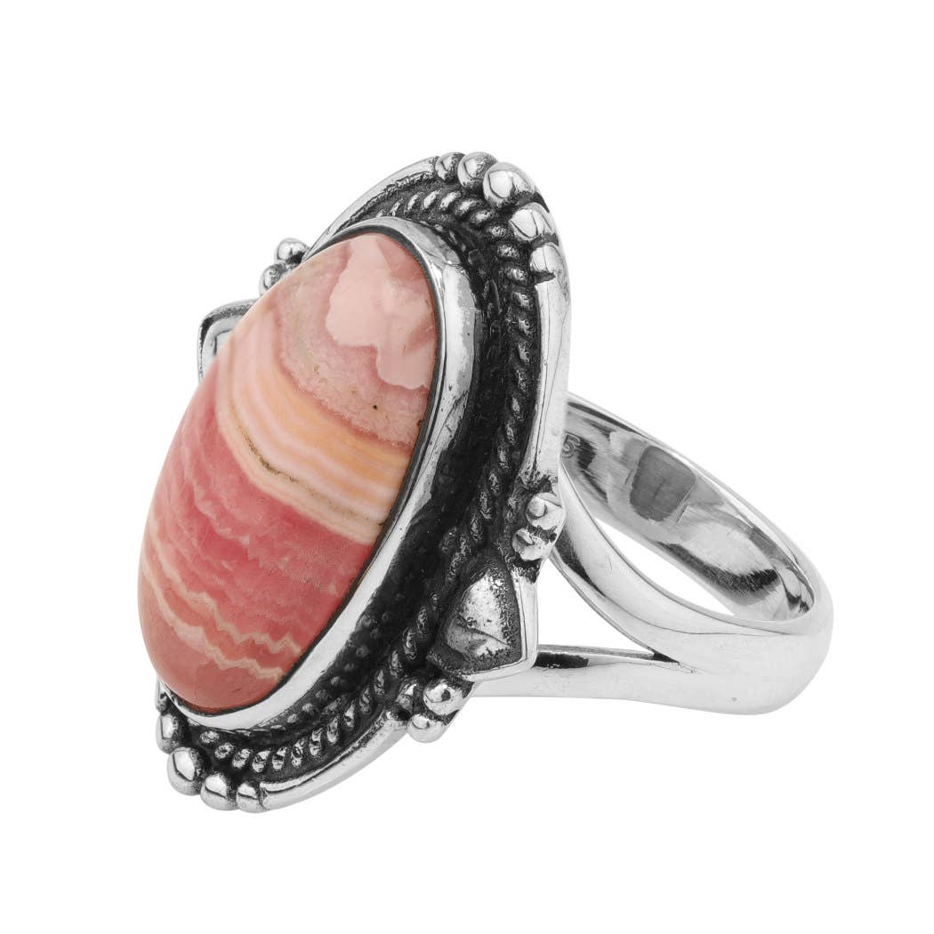 Deco Belle Rhodochrosite Sterling Ring