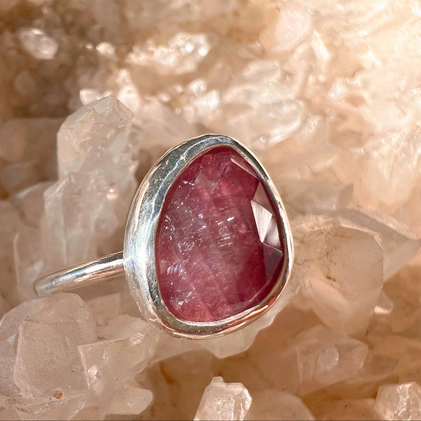 Pink Sapphire & Silver Ring