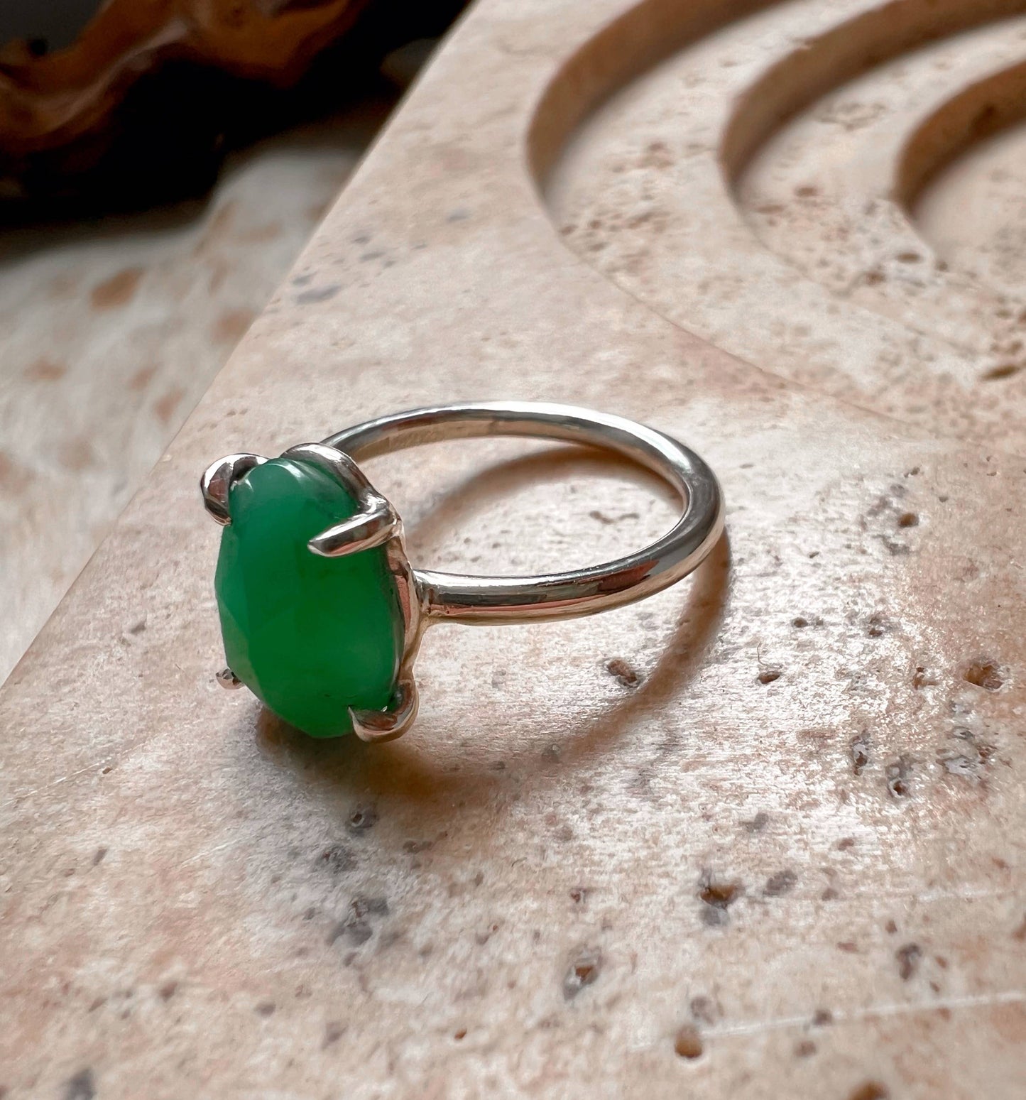 Chrysoprase & Silver Ring Size 6.5