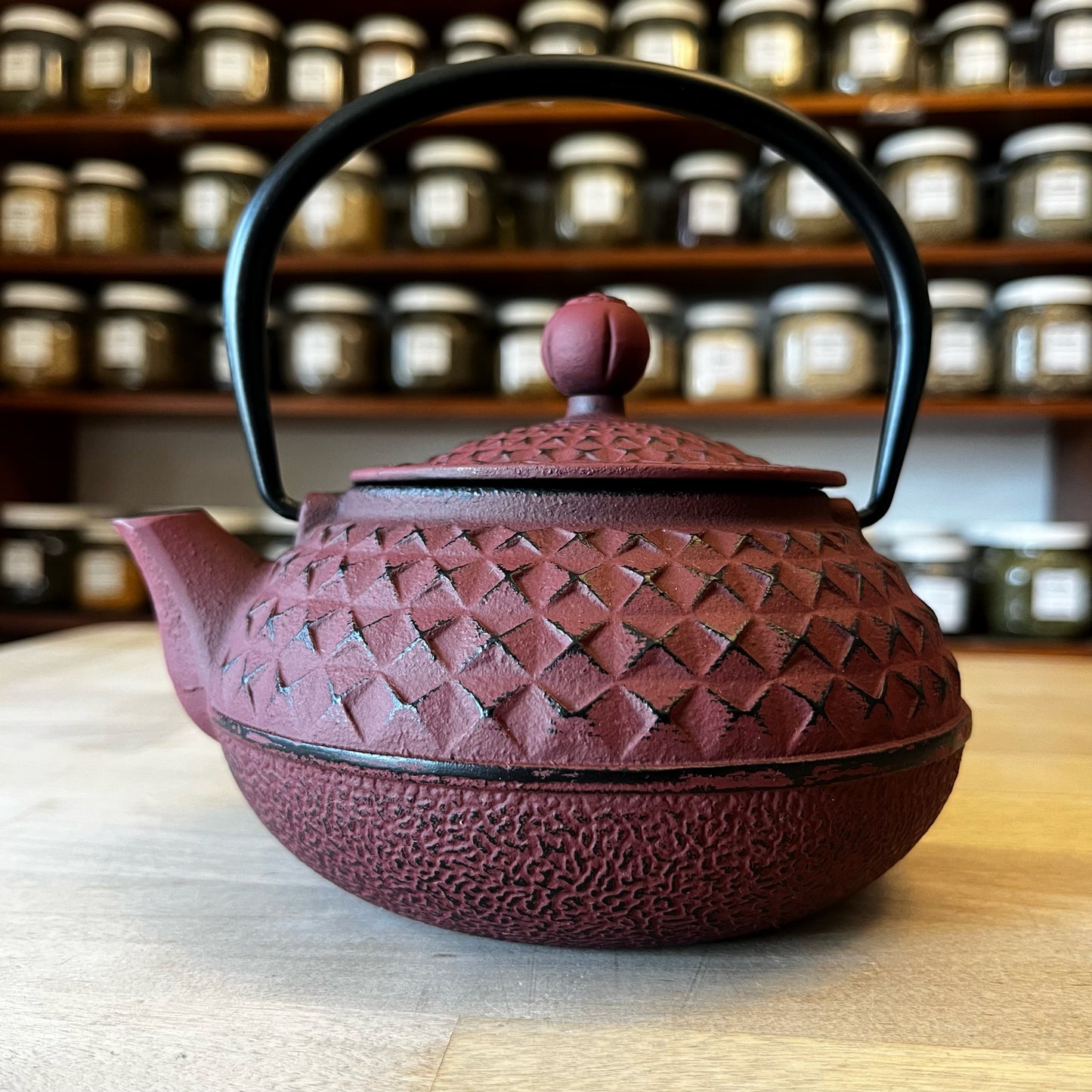Burgandy Cast Iron Tea Pot