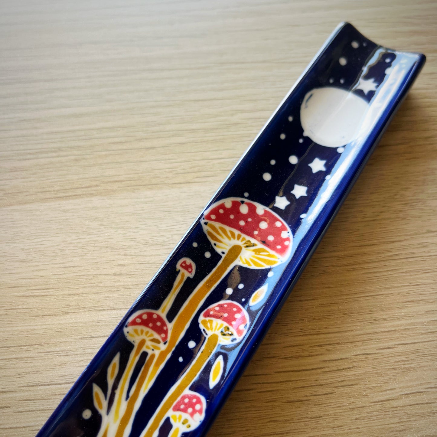 Hand Painted Mushroom Ceramic Incense Holder