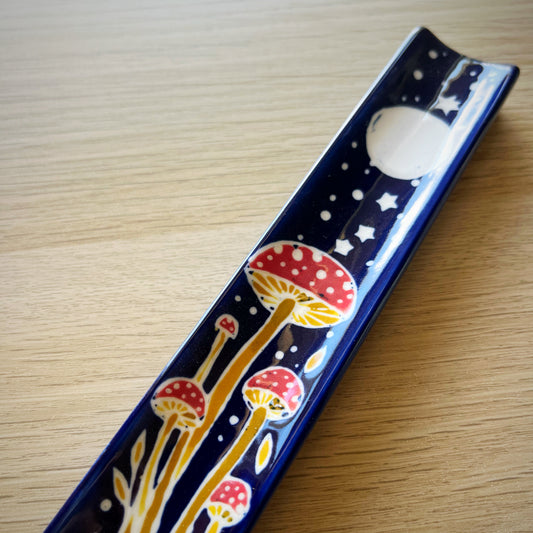 Hand Painted Mushroom Ceramic Incense Holder