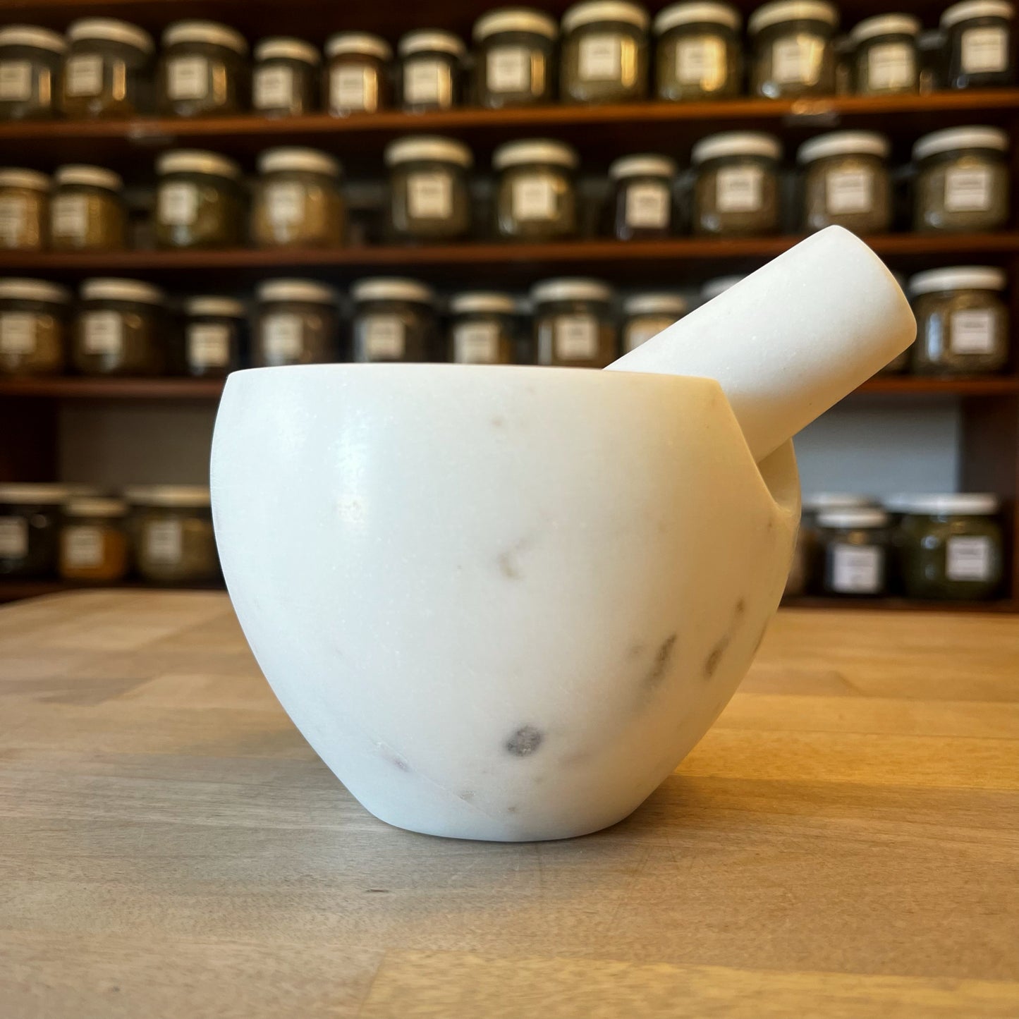 White stone mortar and pestle