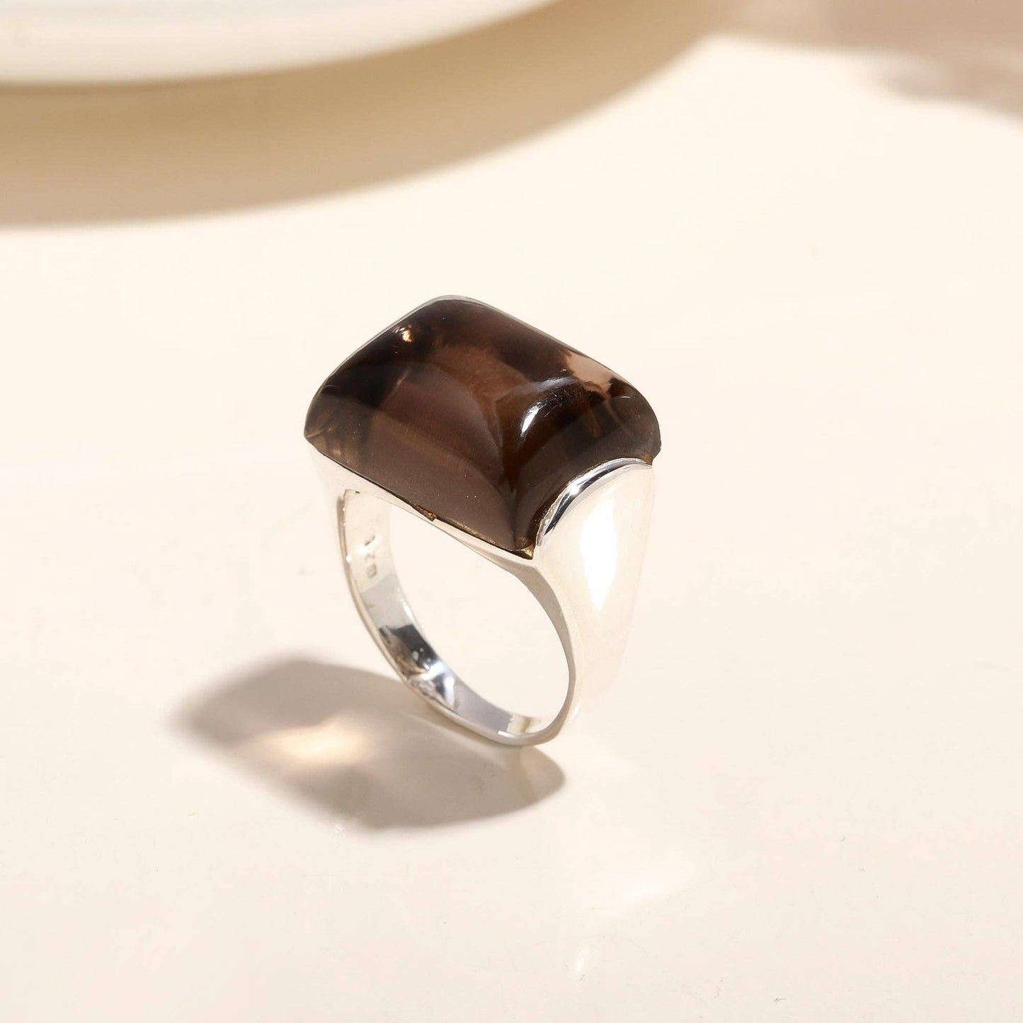 Silver Large Smoky Quartz Ring