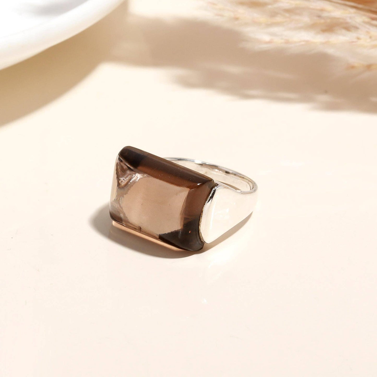 Silver Large Smoky Quartz Ring